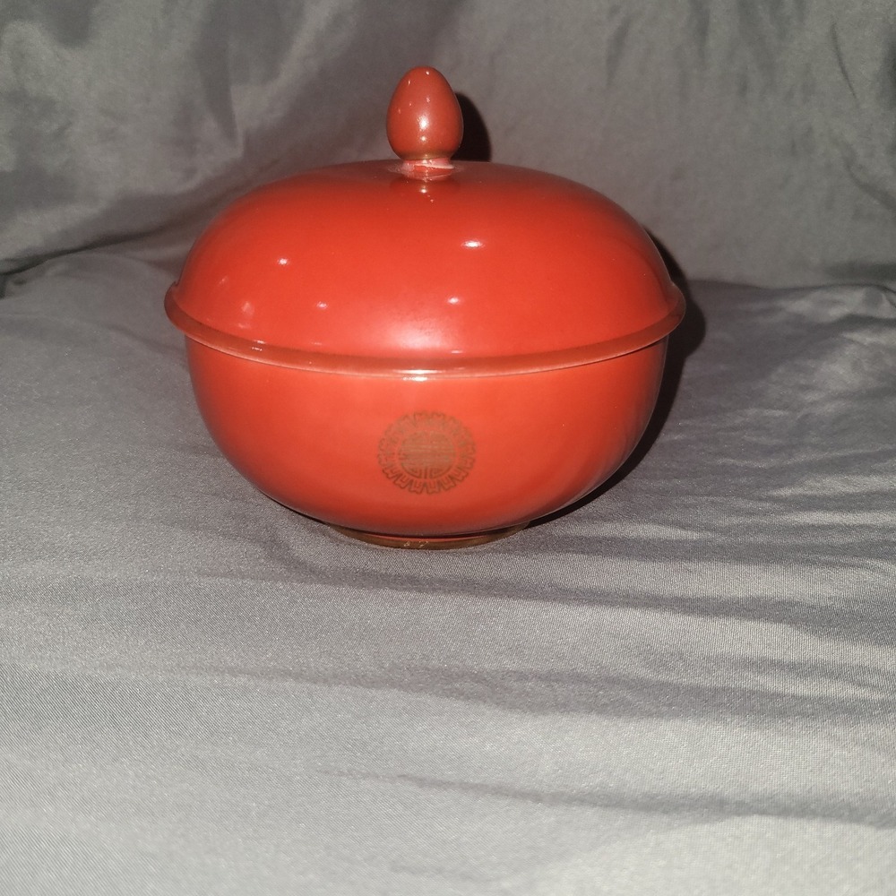 Vintage 1979 Oriental Estee Lauder porcelain Red trinket dish Powder Cosmetic